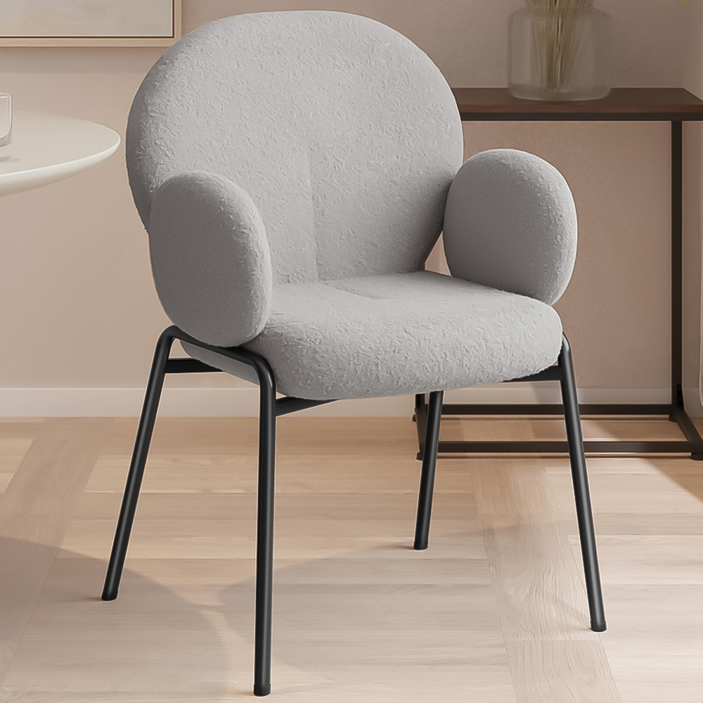 tectake Set of 6 Light Grey Boucle Padded Dining Chair Image 1