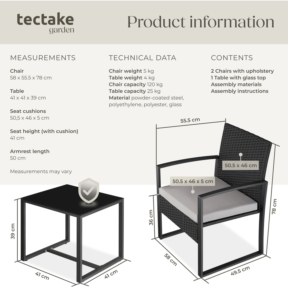 tectake Granada 2 Seater Black Bistro Set Image 9