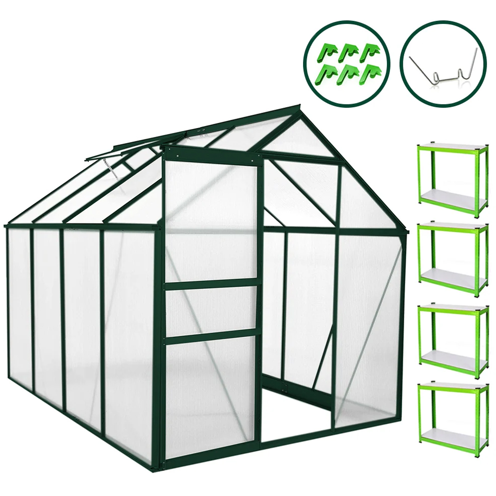 MonsterShop Green 6 x 8ft Greenhouse and Racking Image 6