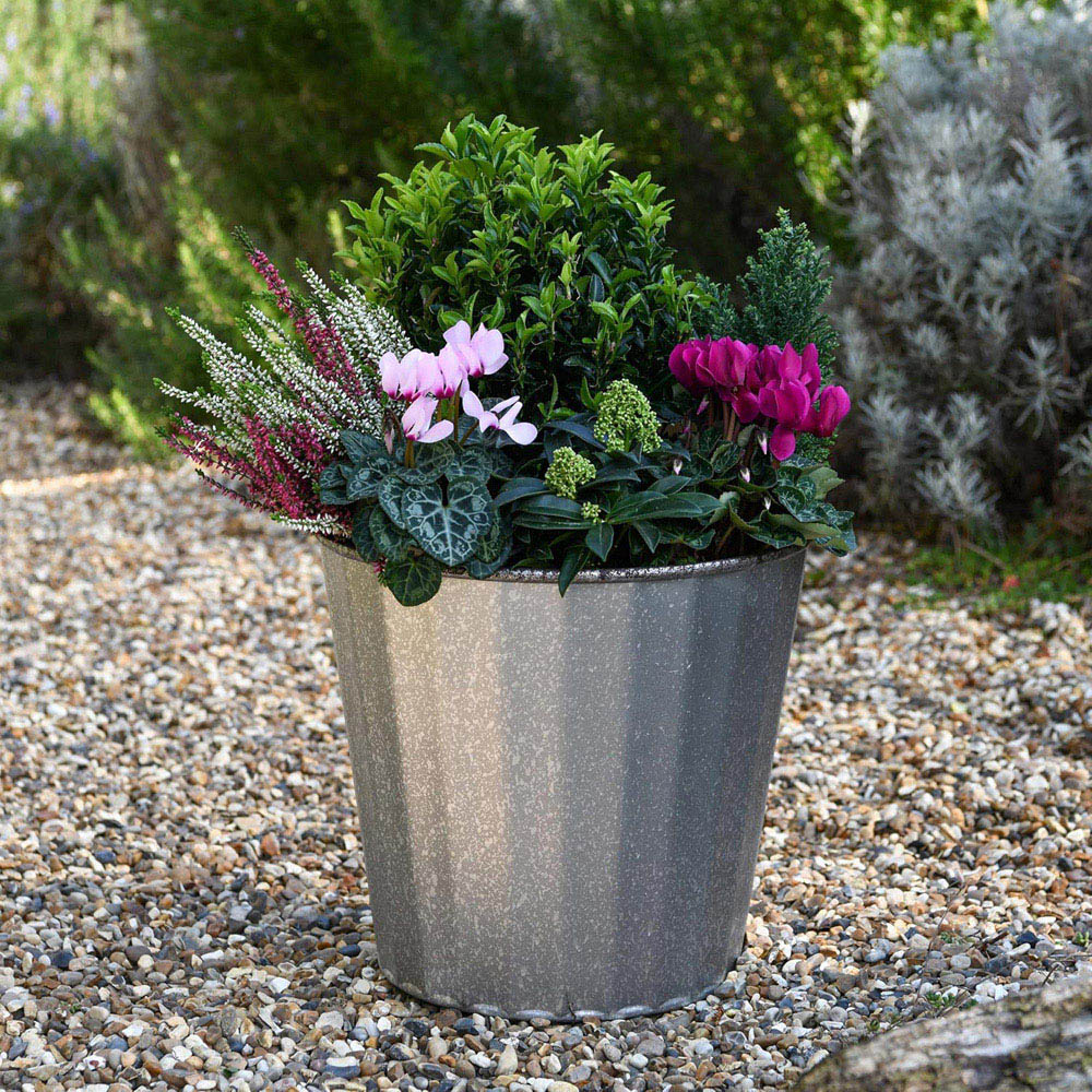 Garden Gear Metal Steel Effect Round Planter 32cm Image 2