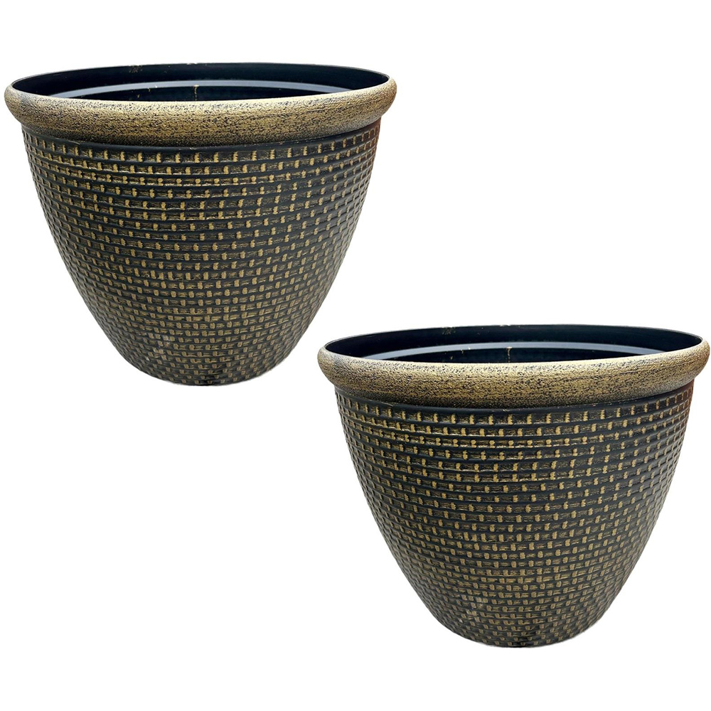 Gr8 Garden Cromarty Gold Plastic Round Plant Pot 36cm 2 Pack Image 1