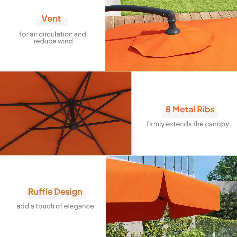 Outsunny Orange Banana Crank and Tilt Cantilever Parasol 2.7m Image 6