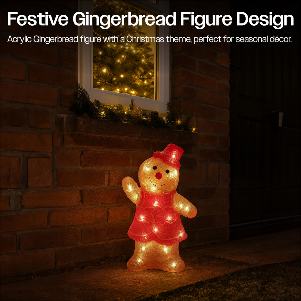 Xmas Haus 30 Warm White LED Acrylic Gingerbread Lady 30cm Image 3