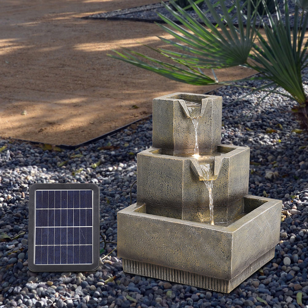 Living and Home 3-Tier Solar Rustic Garden Fountain with LED Lights Image 2