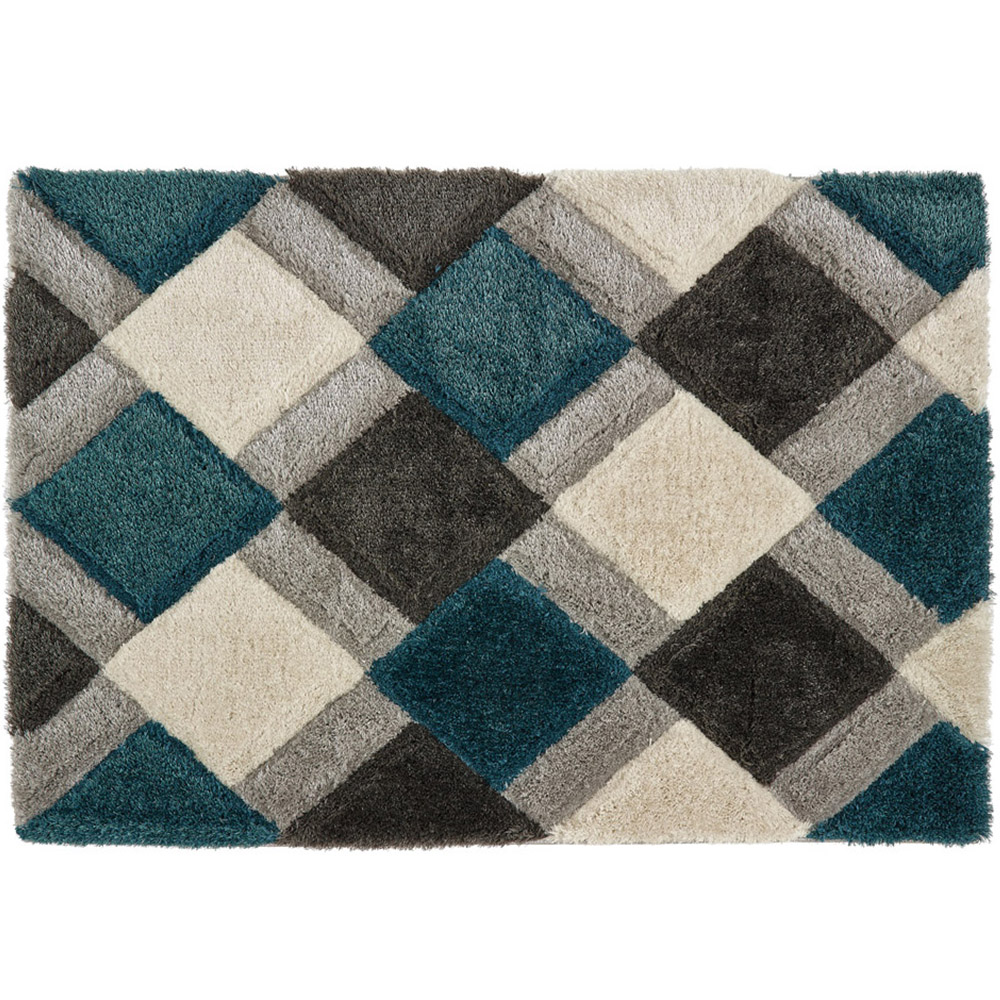Origins 3D GEO Teal Shaggy Rug 120 x 170cm Image 1