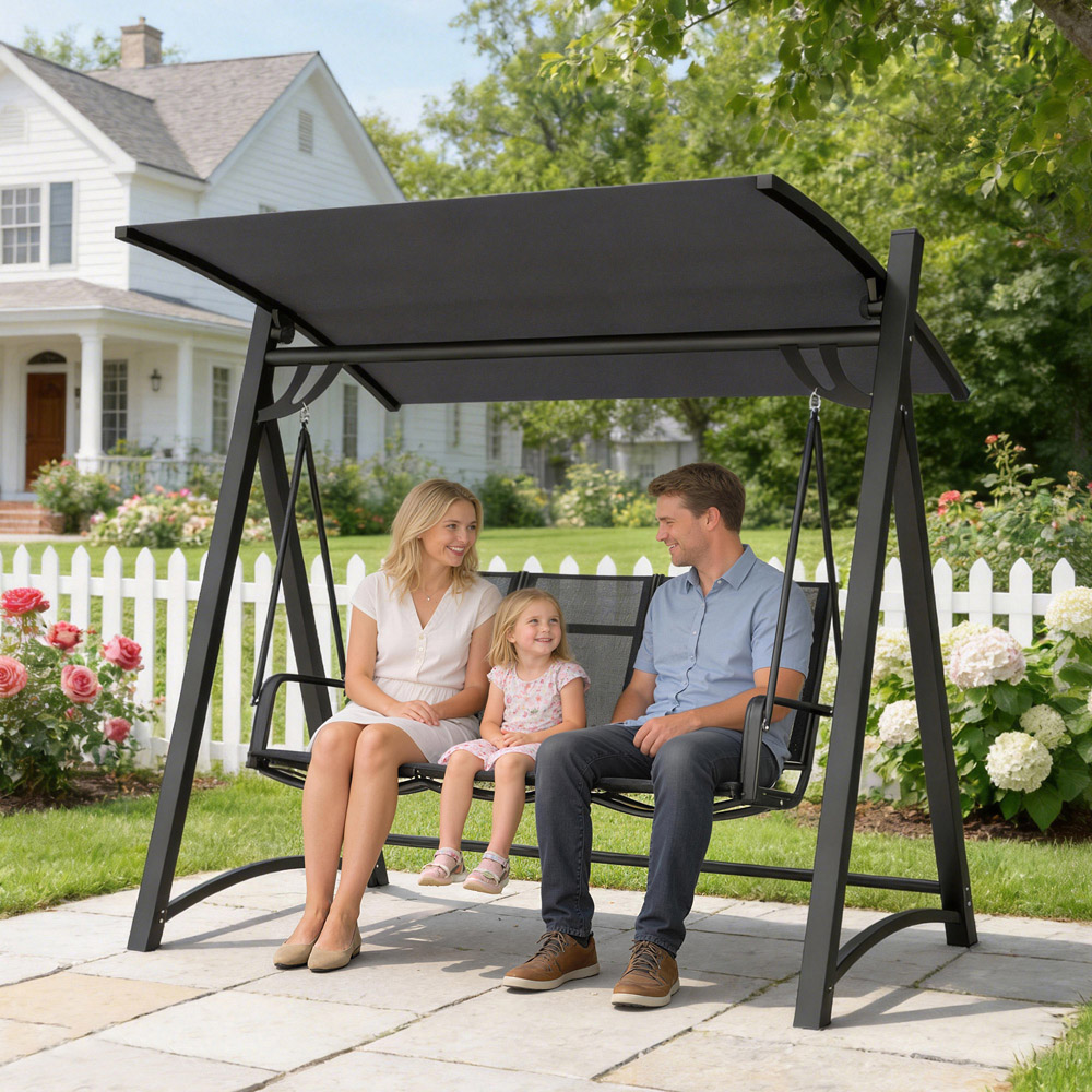 Outsunny 3 Seater Grey Garden Swing Chair with Adjustable Canopy Image 3