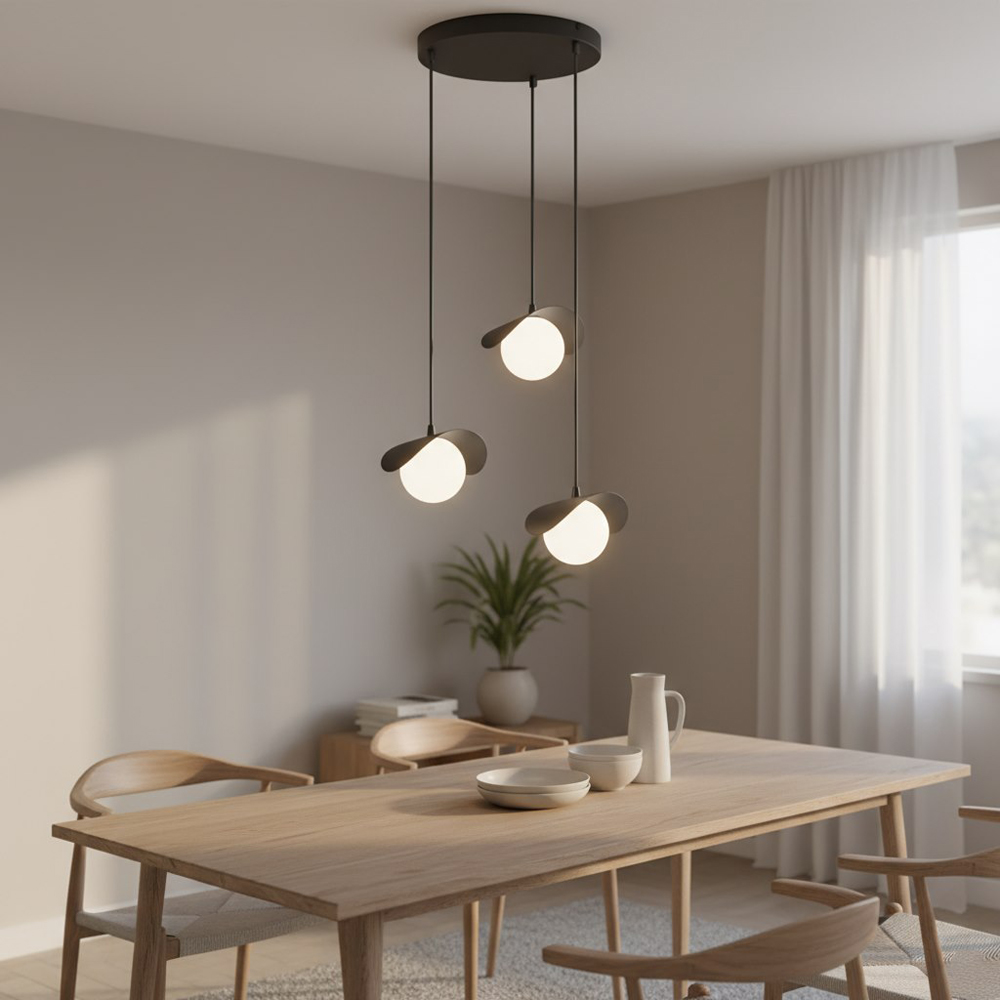 Emibig Ritual 3 Light White Shade Black Pendant Lamp Image 5