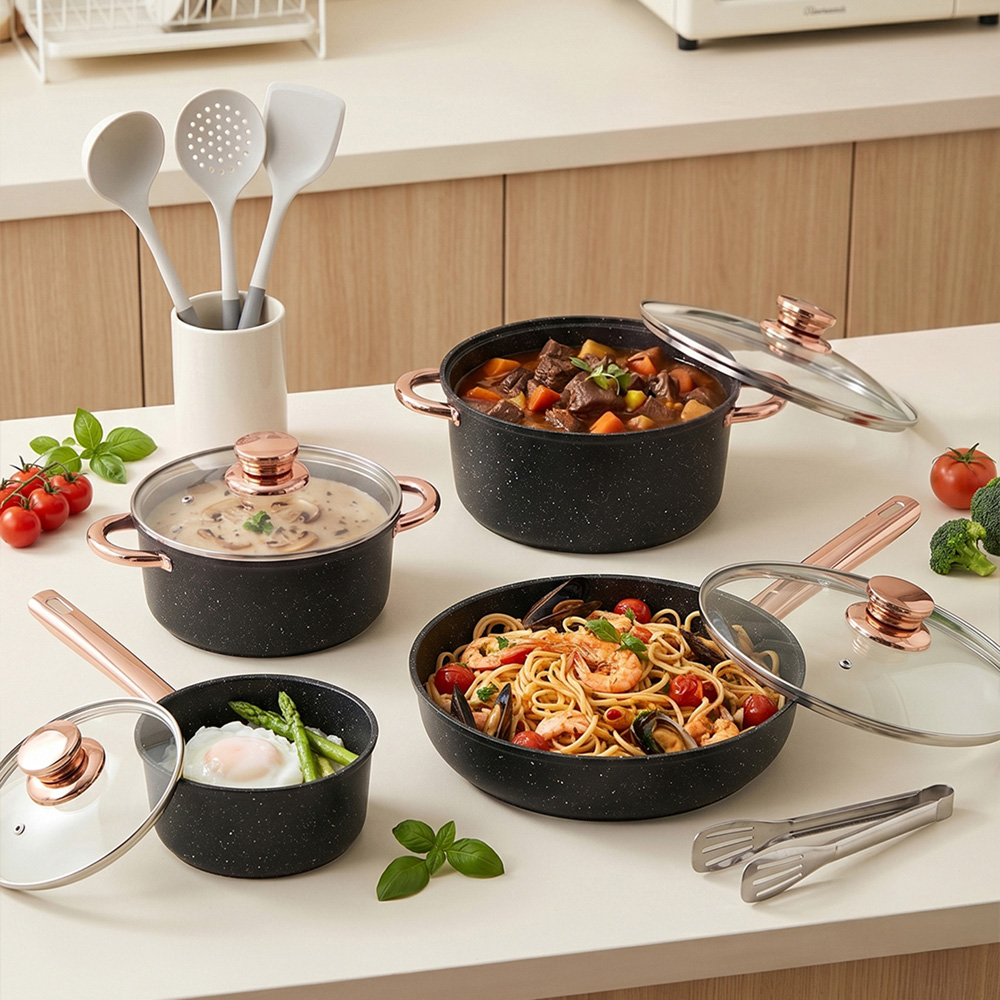 Living and Home 12 Piece Stainless Steel Non-Stick Cookware Set Image 2