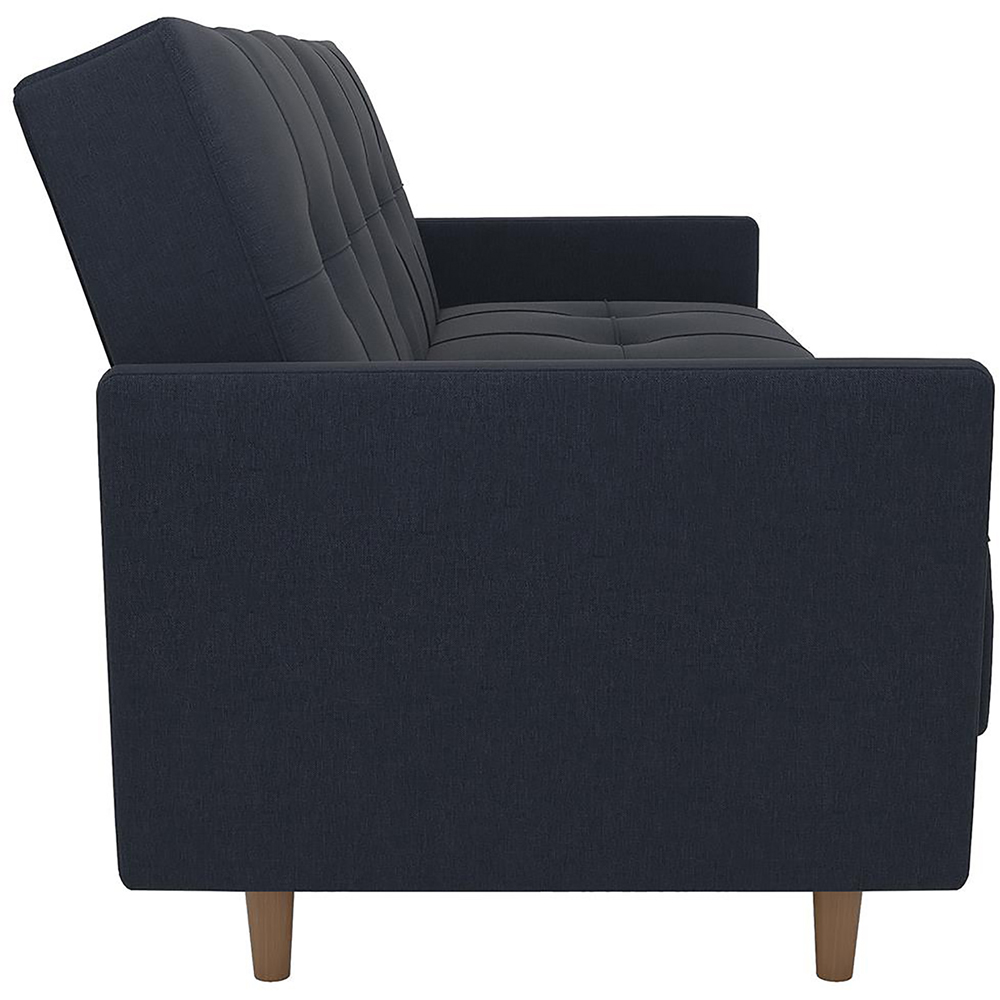 Dorel Andora 3 Seater Linen Navy Blue Sprung Sofa Bed with Wooden Legs ...