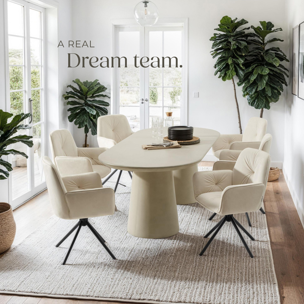 tectake Lenia Set of 6 Cream and Black Velvet Swivel Chair Image 8