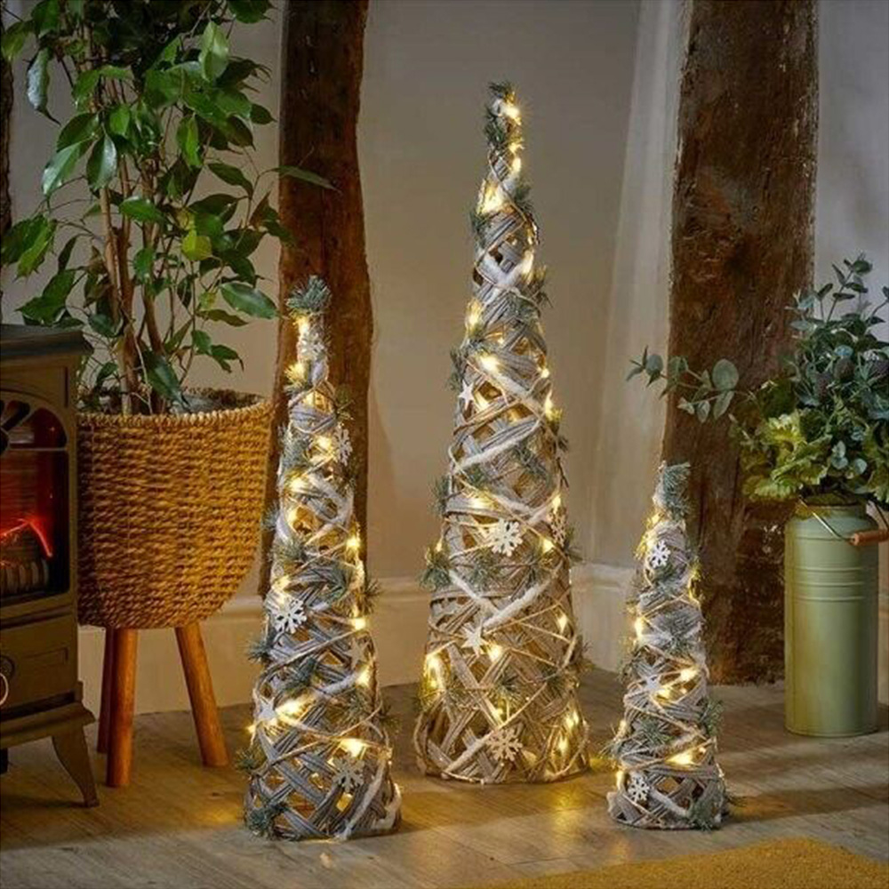 Marco Paul Silver LED Sparkly Snow Tree Obelisk Decoration 3 Pack Image 2