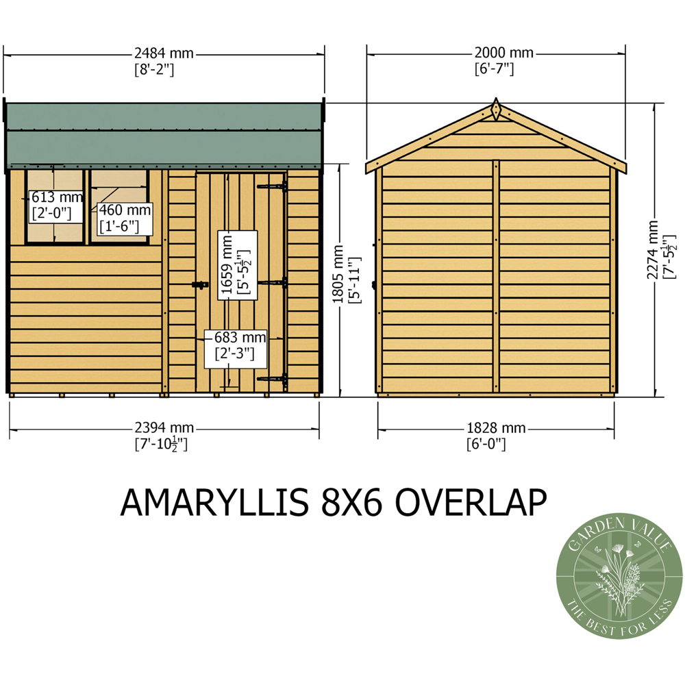 Shire Amaryllis 8 x 6ft Dip Treated Overlap Shed Image 9