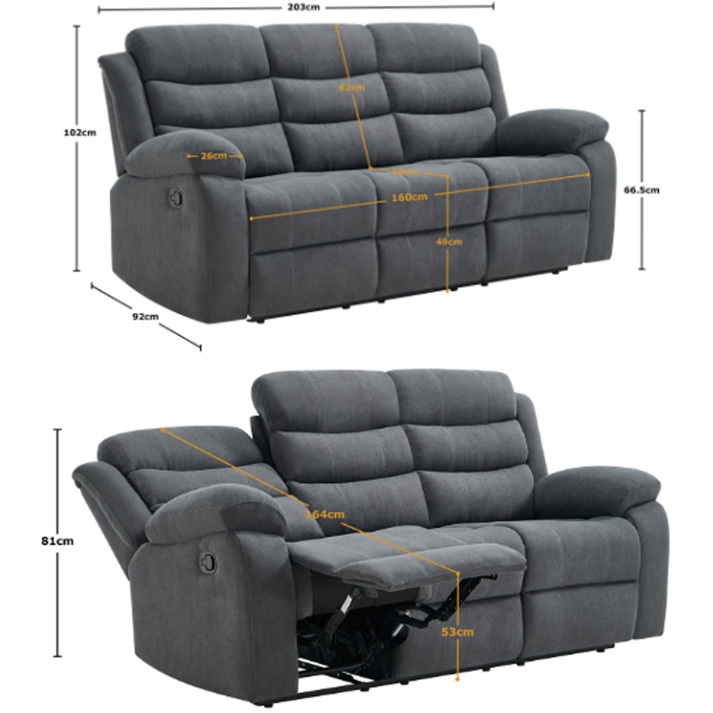 Furniture Online Boston 3 Seater Grey Manual Recliner Sofa | Homebase