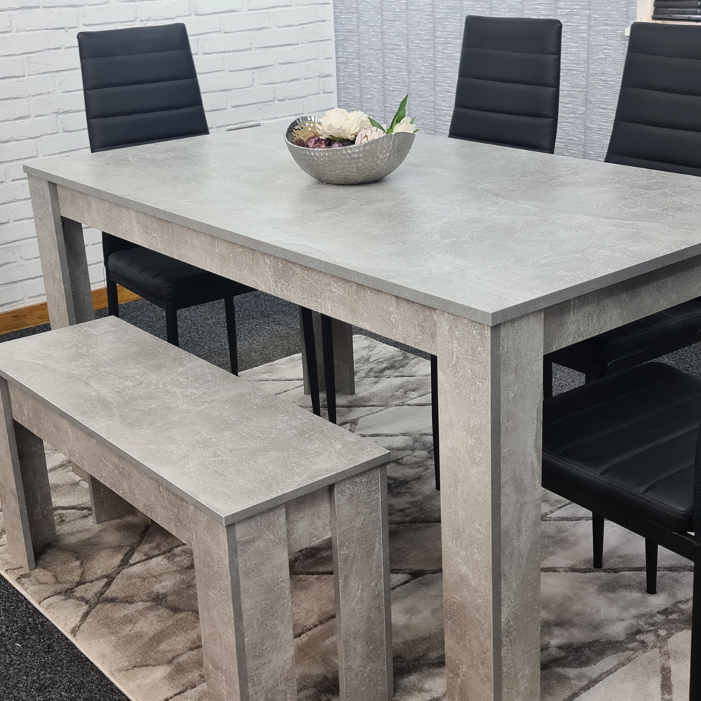 Portland Leather 4 Seater Dining Set with Bench Stone Grey and Black Image 3