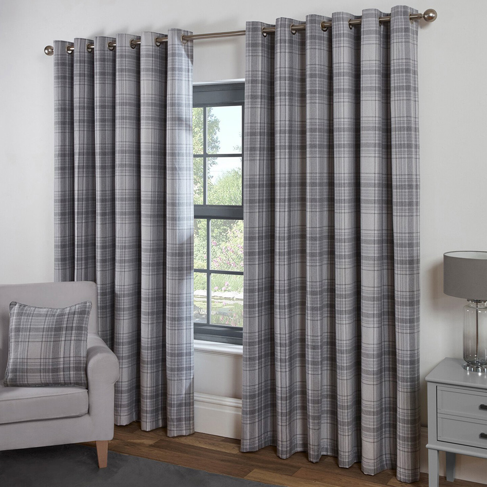 Divante Hatfield Grey Check Blackout Eyelet Curtains 137 x 168cm Image 1