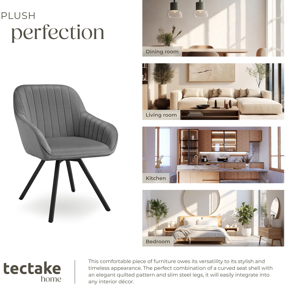 tectake Set of 6 Grey Velvet Fabric Lounge Armchair Image 7