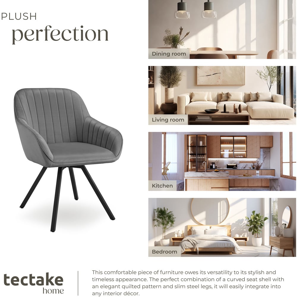 tectake Set of 4 Grey Velvet Fabric Lounge Armchair Image 7