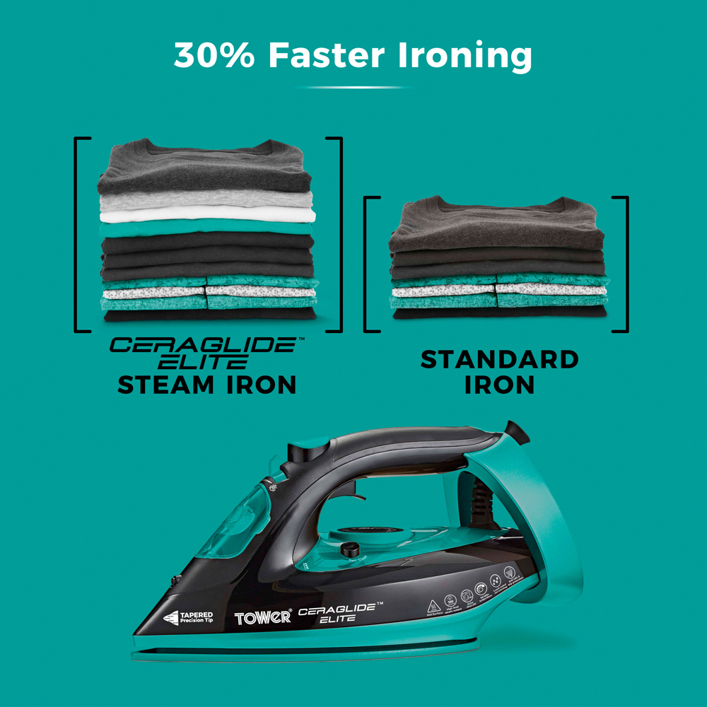Tower Ceraglide Black and Teal Steam Iron 3100W Image 9