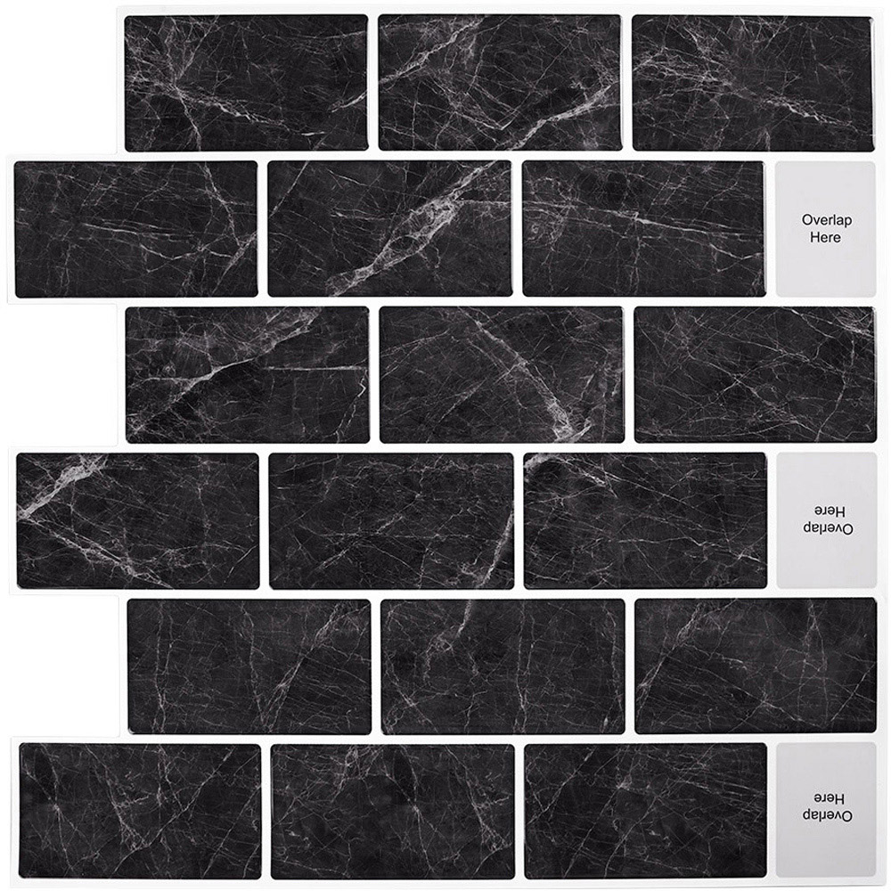 Living and Home Marble Black Peel and Stick Wall Tile Sticker 10 Pack Image 6