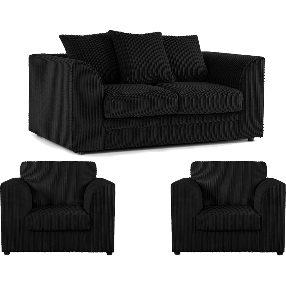 Luxor 4 Seater Black Jumbo Cord Scatter Back Sofa Suite Image 2