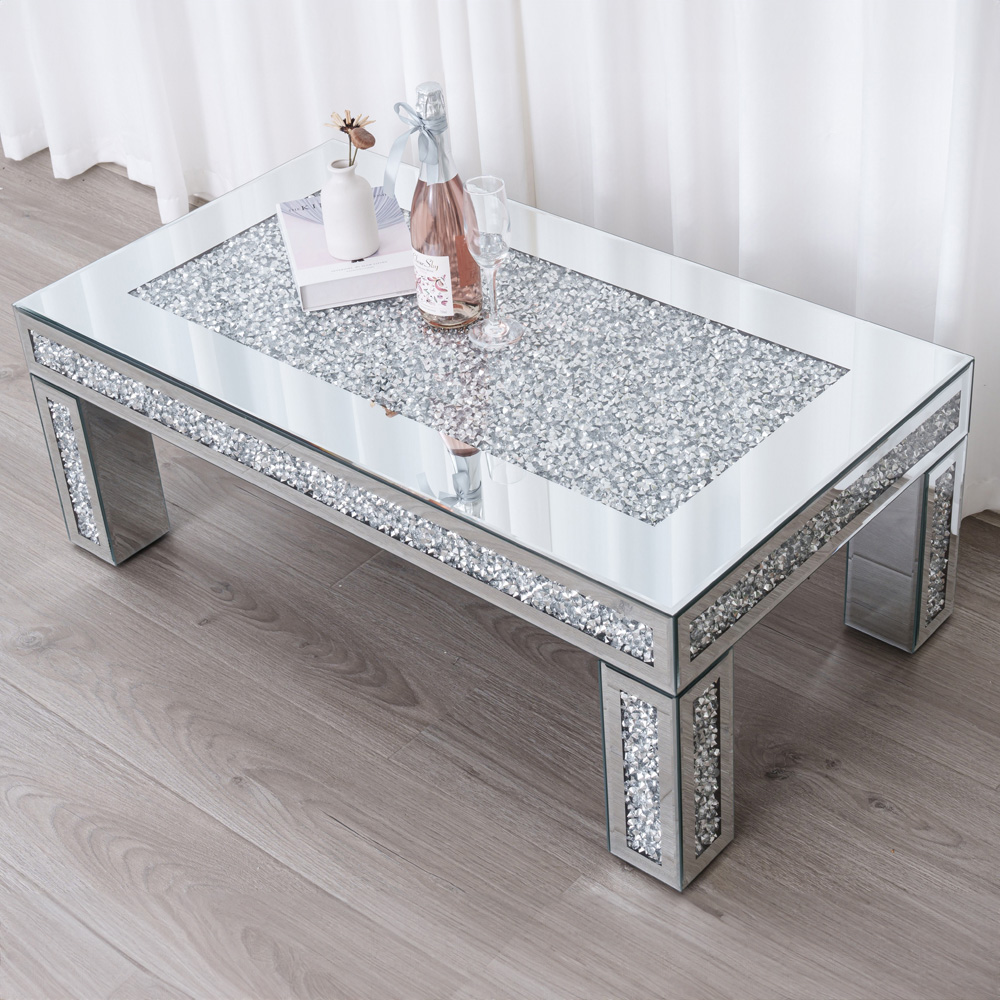 Comfy Living Rectangular Diamond Mirrored Crystal Coffee Table Image 4