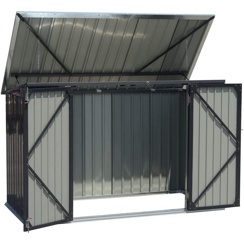 Living and Home 6.2 x 3.7ft Black Steel Bin Storage Shed with Hydraulic Lid Image 4