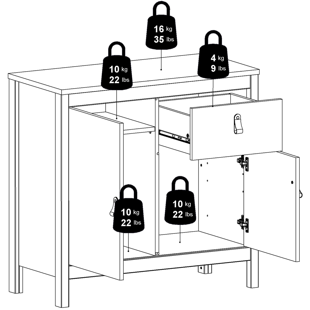 Florence Barcelona 2 Door Single Drawer White Sideboard Image 9