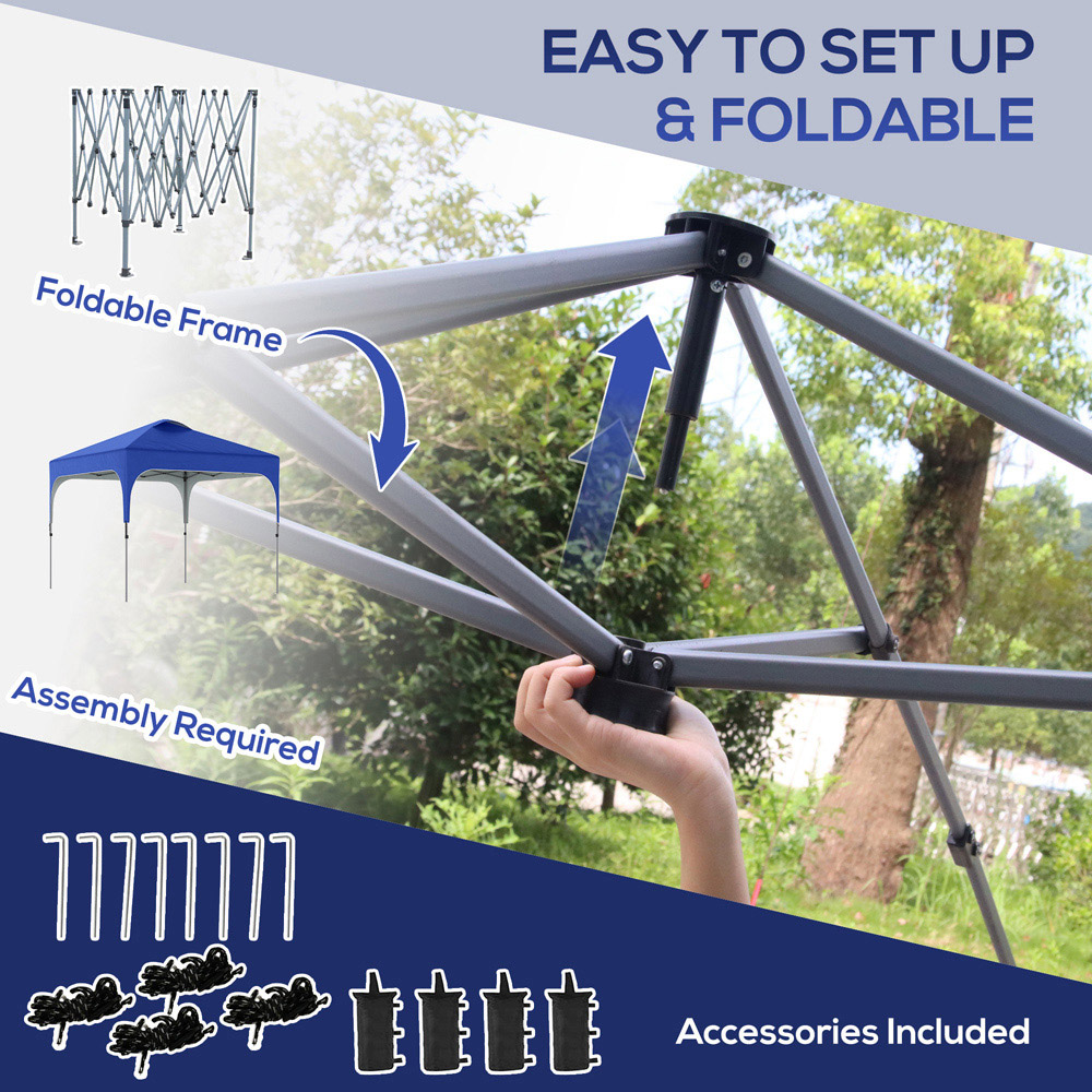 Outsunny 3 x 3m Blue Pop Up Gazebo with Wheeled Carry Bag and 4 Weight Bag Image 5