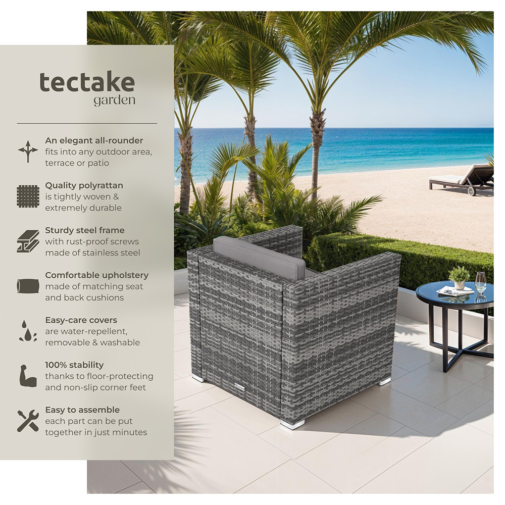 tectake Lignano Grey Rattan Garden Armchair with Seat and Back Cushions Image 5