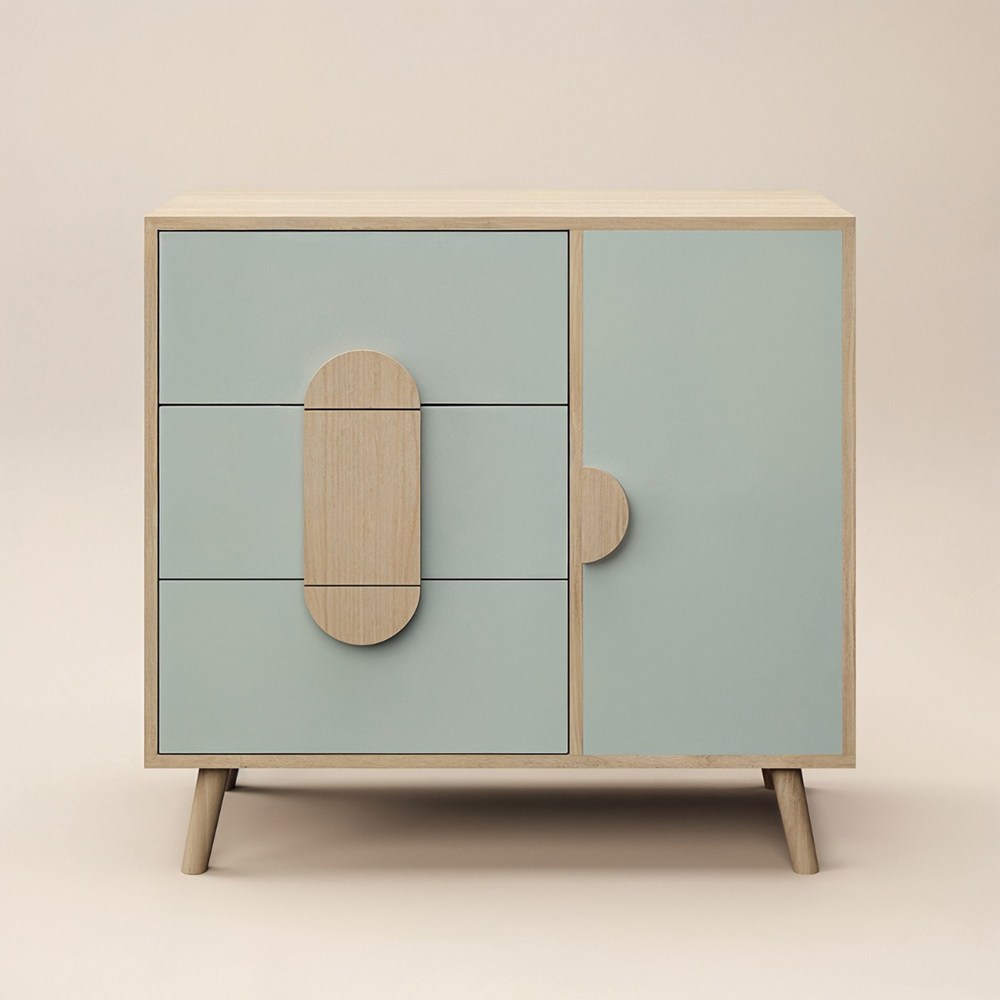 Flair Noah Single Door 3 Drawer Green and Oak Chest of Drawers Image 3