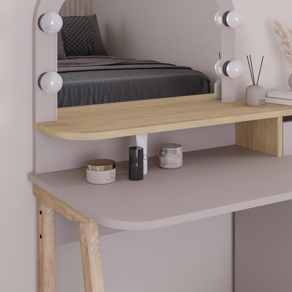 Decortie Avien 3 Drawer Single Door Mocha Grey and Oak Makeup Vanity Table with LED Mirror Image 3