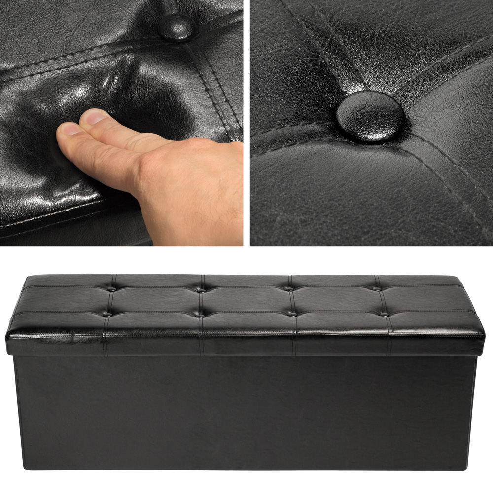 tectake Black Foldable Padded Stool with Storage Image 4