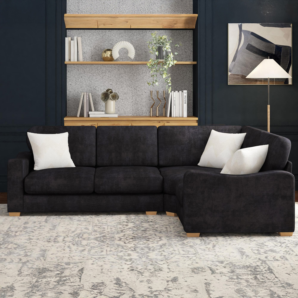 Theadford 3 Seater Ebony Plush Velvet Fixed Back Right Hand Corner Sofa Image 5