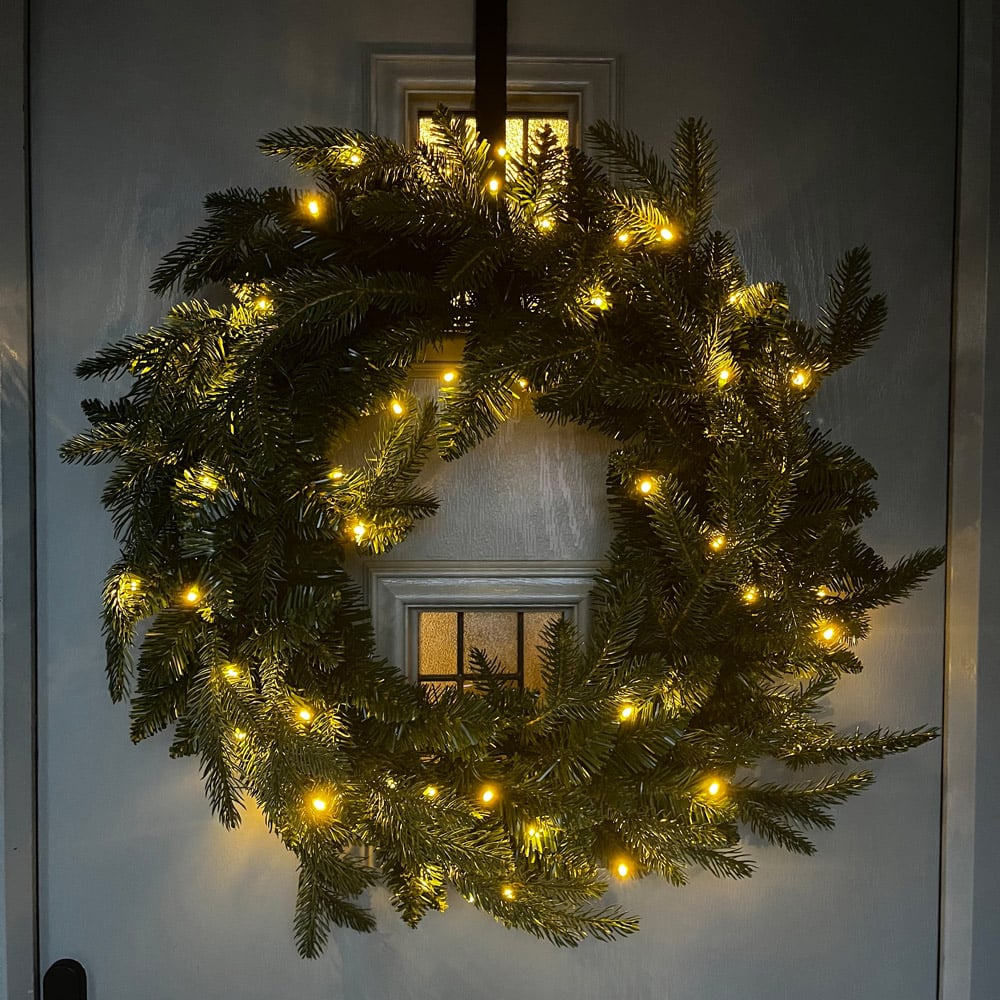 Festive Christmas Pre-Lit Green Wreath 60cm Image 2