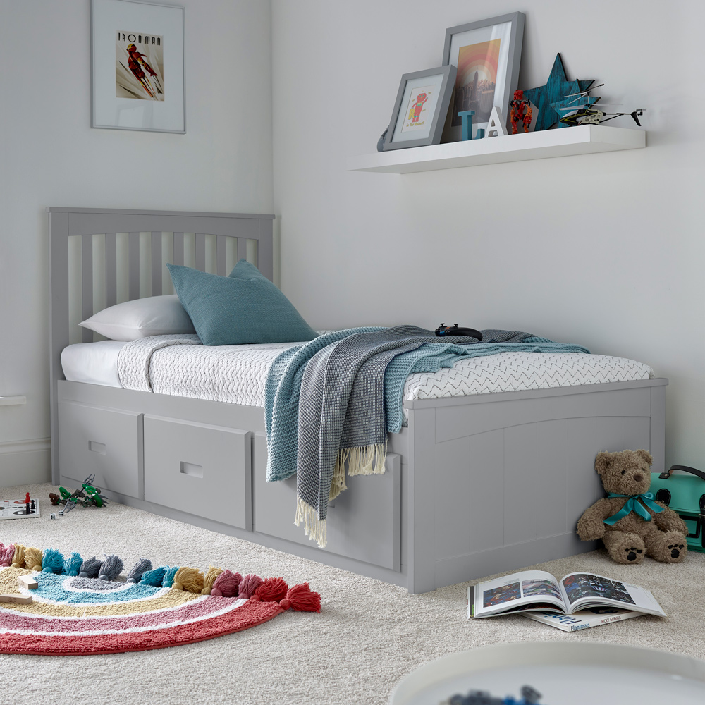 Bedmaster Quest Grey 3 Drawer Wooden Bed with Spring Mattress Image 1