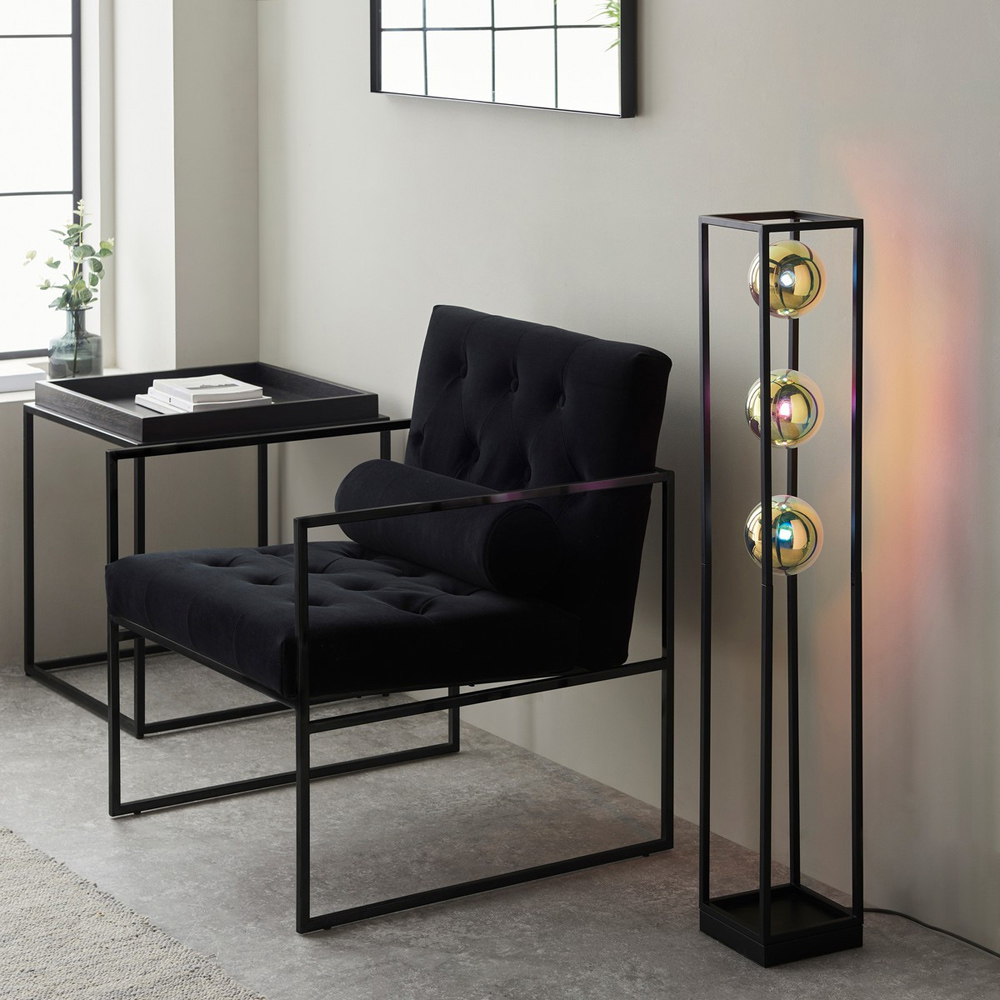 Merano Bologna 3 Light Iridescent Glass Matt Black Floor Lamp Image 5