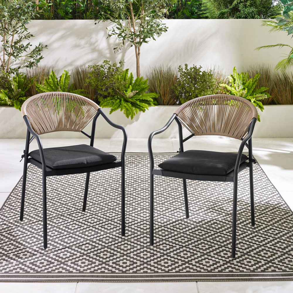 Furniturebox Castres and Elba 4 Seater Metal Rattan Dining Set Black Image 6