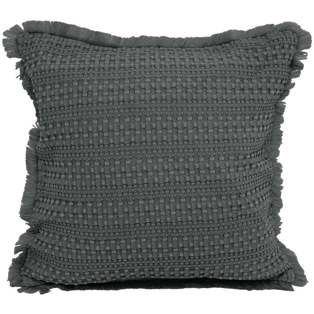 Velosso Waffle Fringed Charcoal Filled Cushion 43 x 43cm 2 Pack Image 1