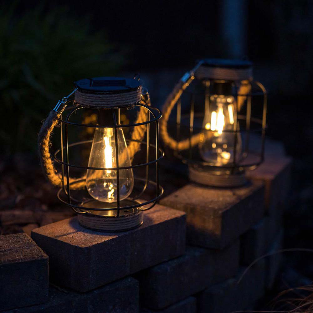 ValueLight Solar Lantern Cage with Hemp Rope Handle Pack of 2 Image 3