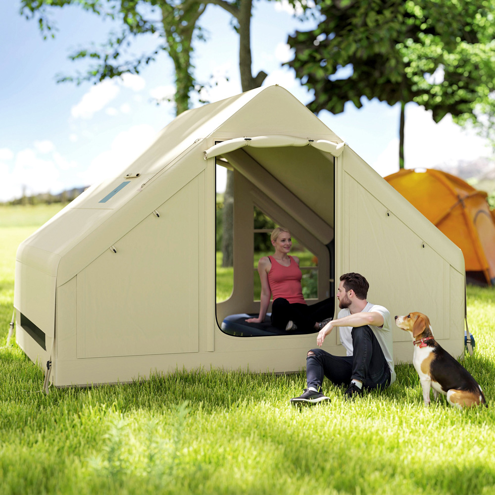 Outsunny 2-4 Person Inflatable Camping Tent with Pump Beige Image 3