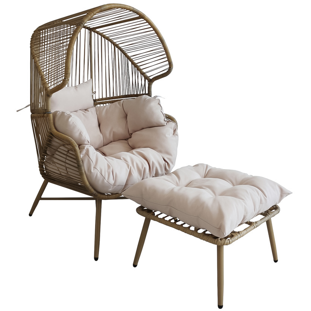 Home Republic Monaco Rattan Cream Lounge Chair with Footstool and Cushion Image 2