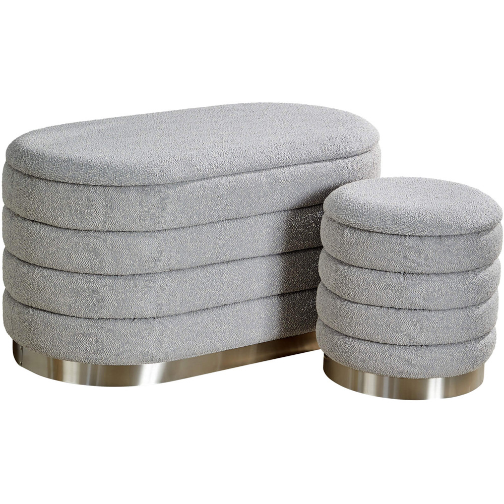Home Source Cake Grey Boucle Storage Ottoman Set of 2 Image 2