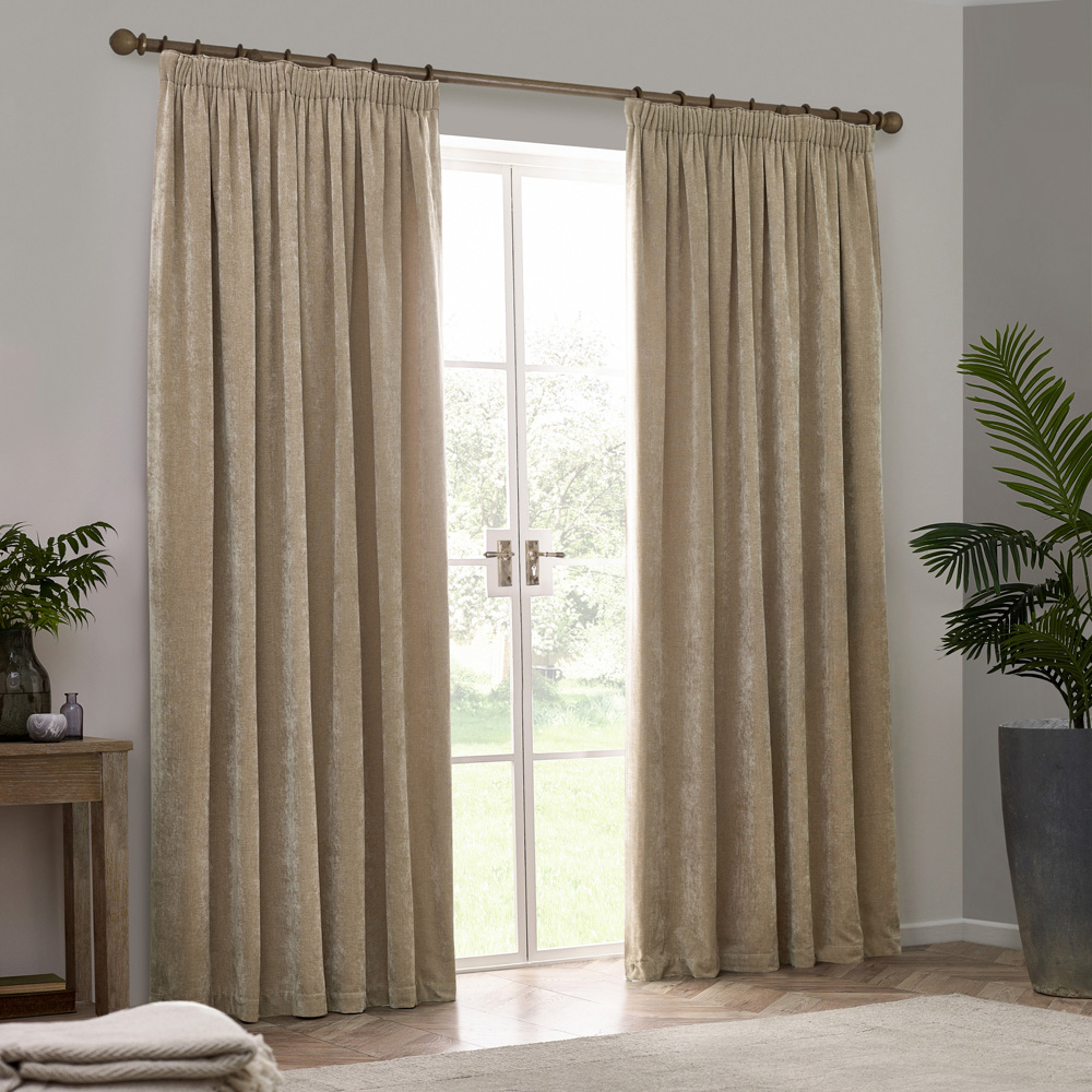Yard Heavy Natural Chenille Velvet Pencil Pleat Curtains 229 x 183cm Image 6
