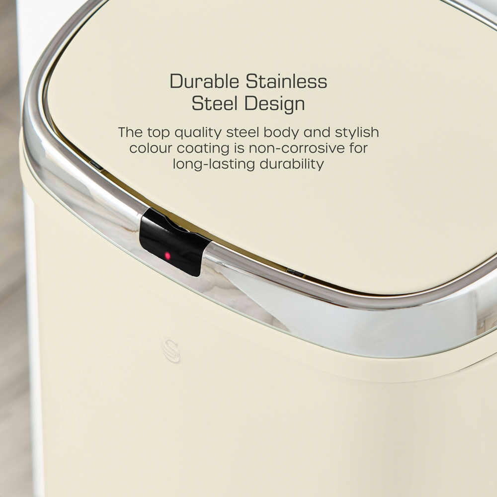 Swan Cream Stainless Steel Square Sensor Bin 42L Image 6