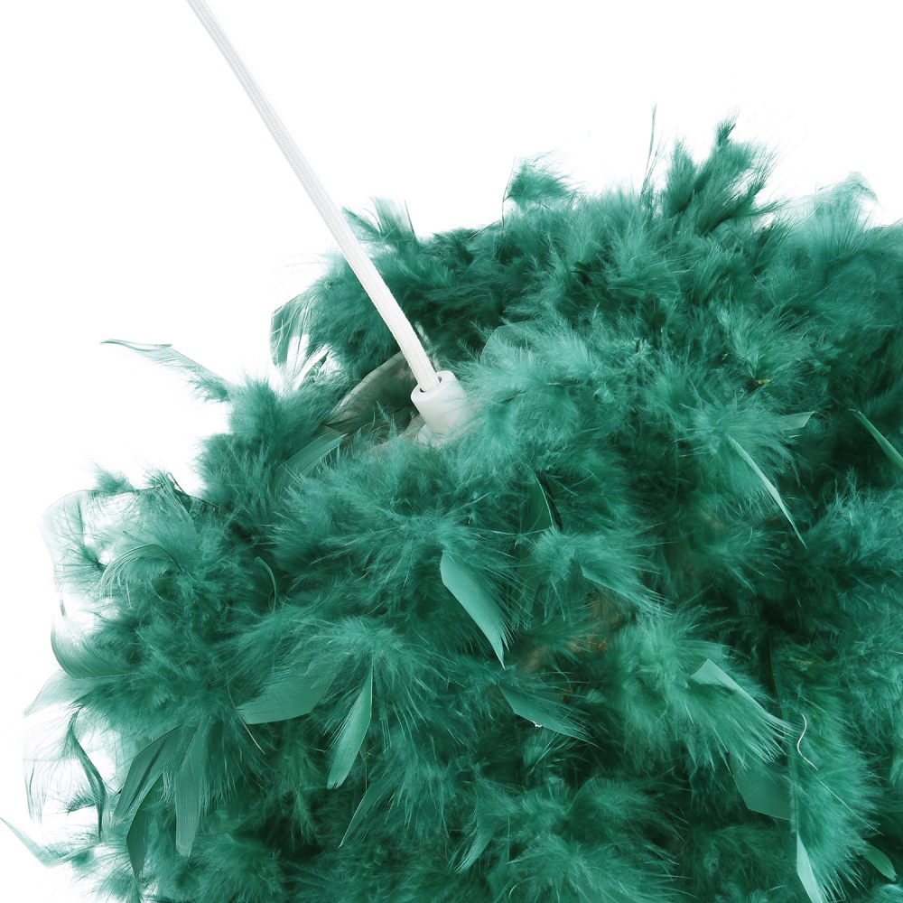 Happy Homewares Forest Green Feather Decorated Pendant Shade Small Image 3