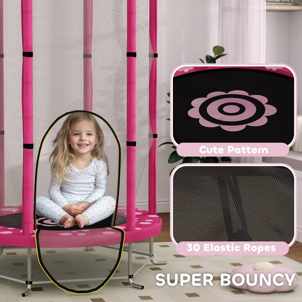 AIYAPLAY Kids 4.6ft Pink Trampoline with Enclosure Image 5