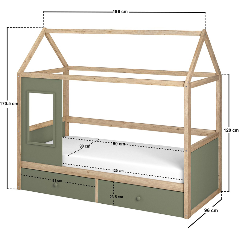 Flair Ted Green Wooden Play House Bed Frame with Storage Image 6