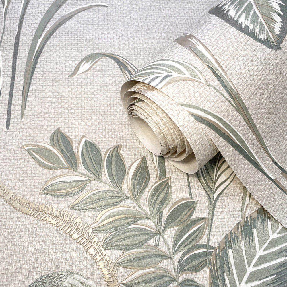 Belgravia Décor Palma Leaf Sage and Champagne Wallpaper Image 2