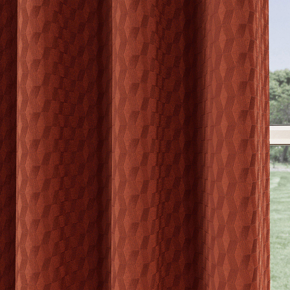 Enhanced Living Tokyo Orange Velvet Embossed Thermal Darkening Eyelet Curtains 168 x 137cm Image 3