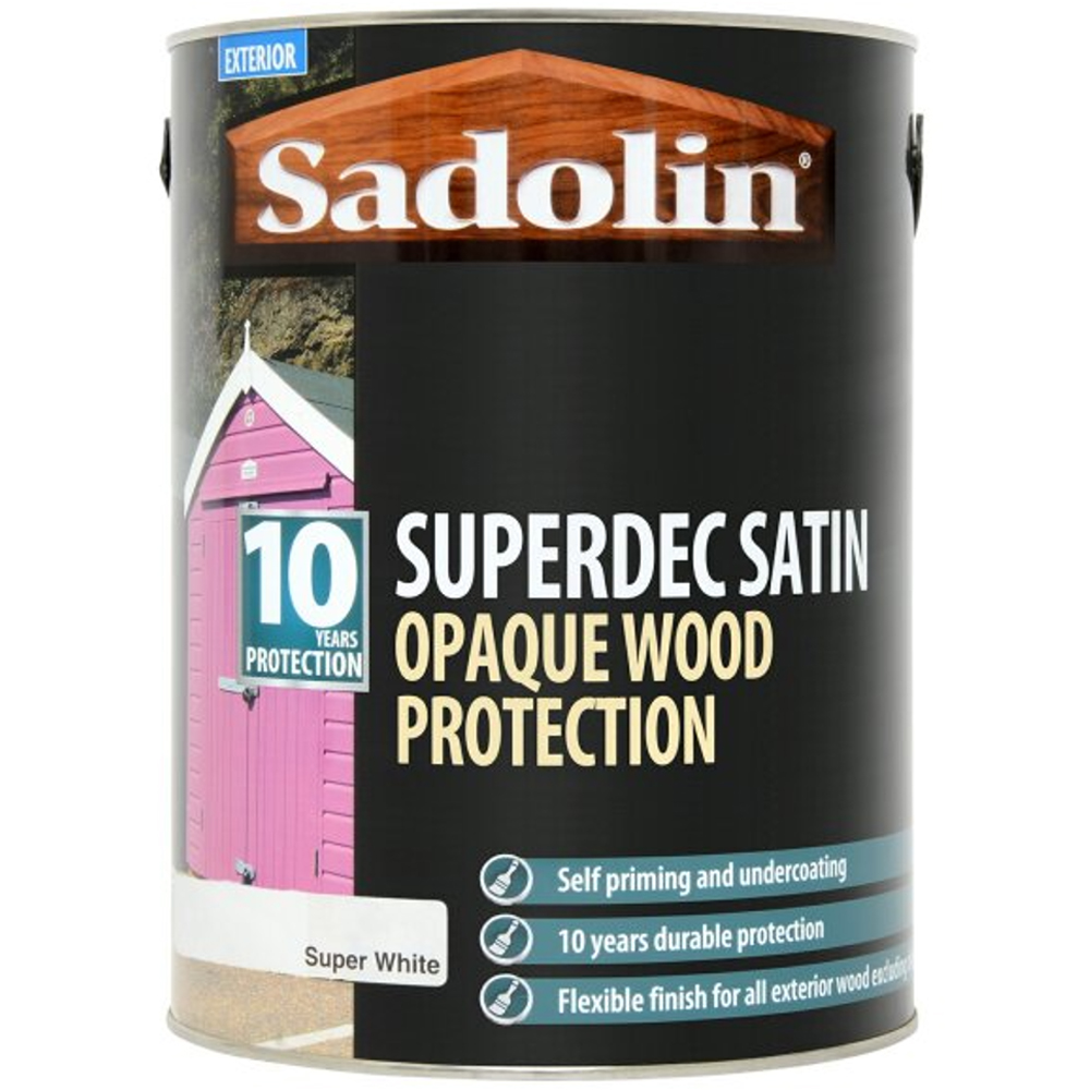 Sadolin Superdec 10 Year White Satin Finish Exterior Woodstain 5L Image 2